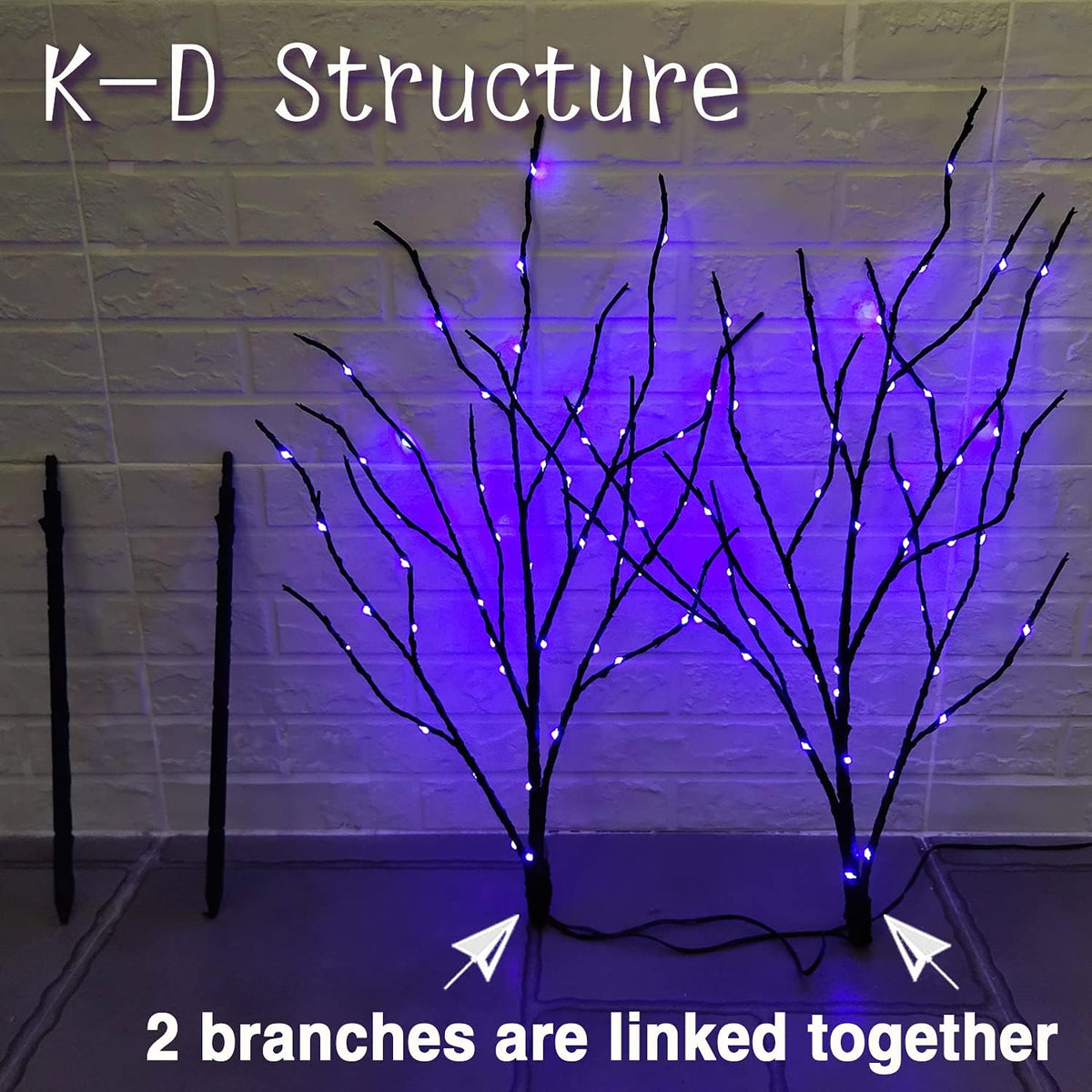 Fudios Halloween Lighted Branches with Timer 100 LED Purple Fairy Lights 32IN, Artificial Black