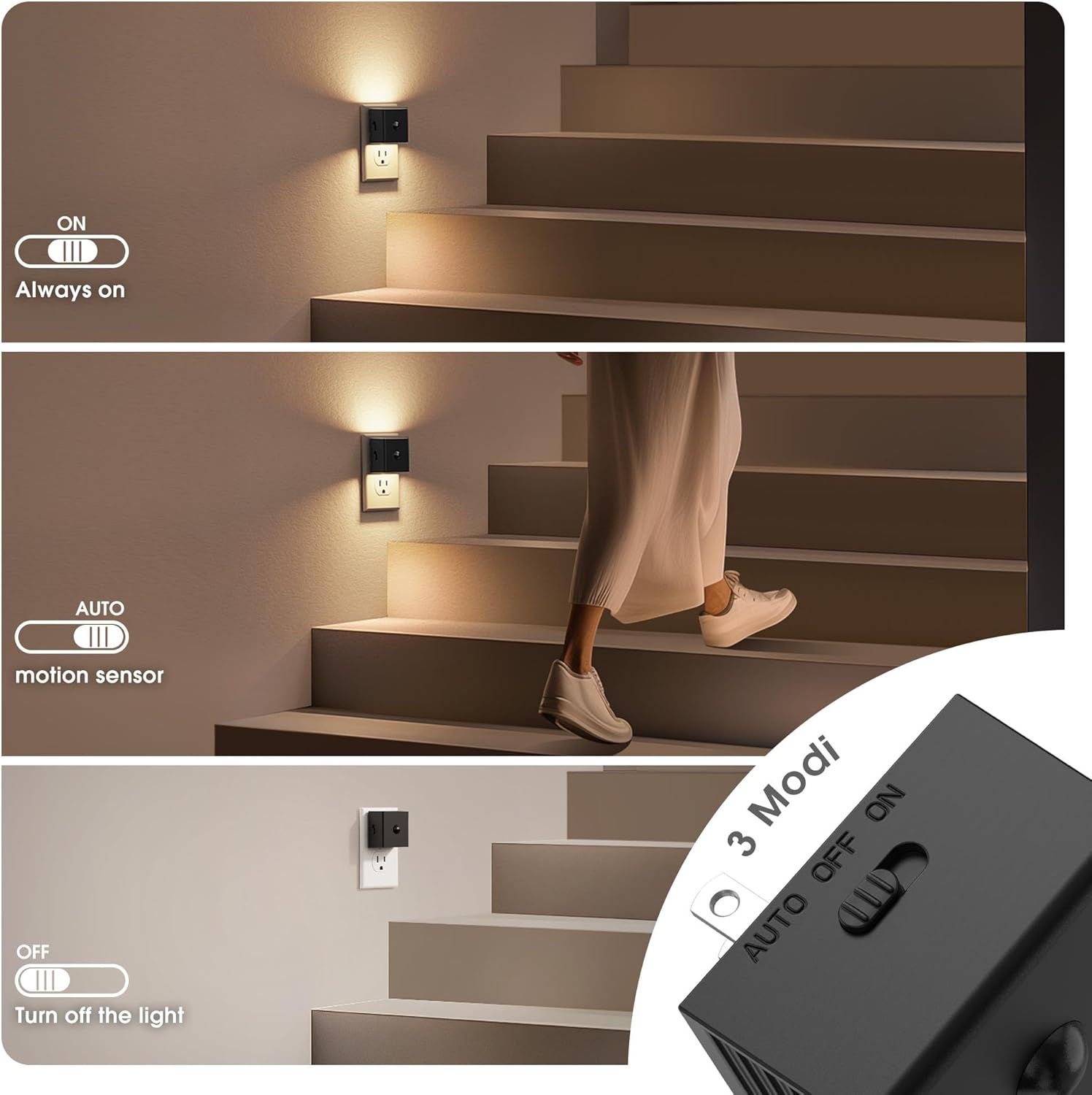 JandCase Motion Sensor Night Light, Night Lights Plug into Wall with Adjustable Brightness, Motion