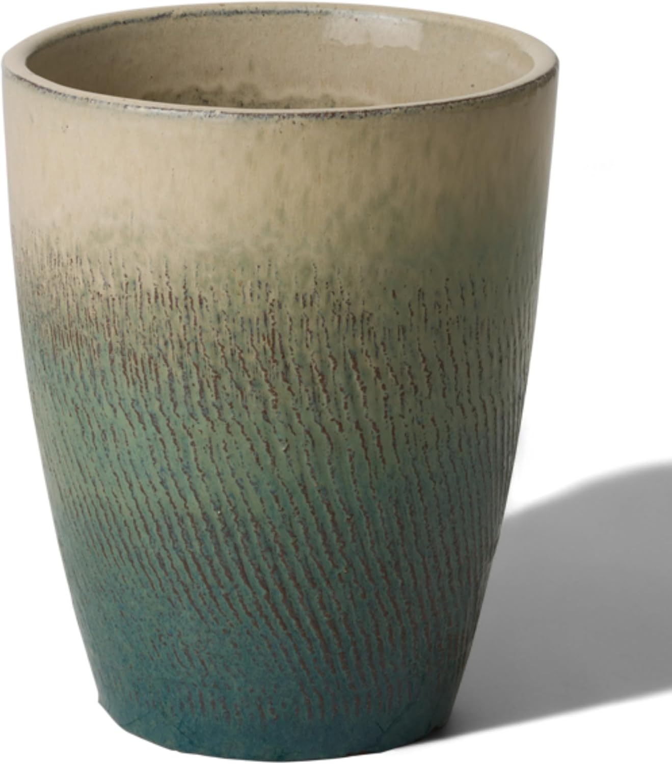 Emissary Bullet 9.5 in. Bayside Green Ceramic Round Planter (9.5 in. L x 9.5 in. W x 12 in. H) with