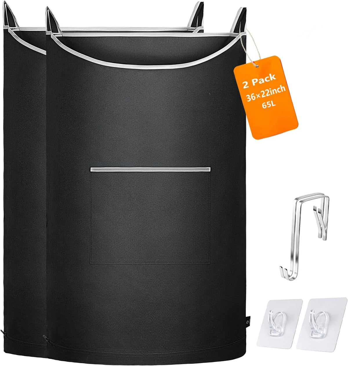 XL Hanging Laundry Hamper, 2PC-Black, Over Door/Wall Mount, Large Capacity, Modern Design, Durable