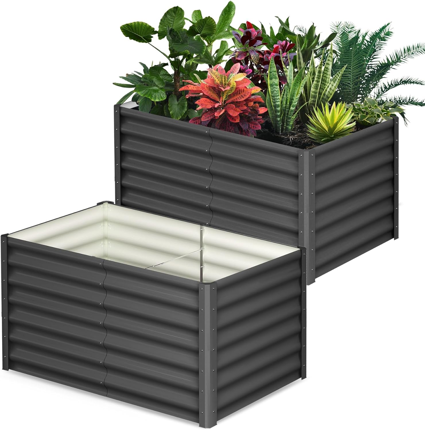 Large Outdoor Planter Boxes Kit Set of 2,6x3x2ft Galvanized Raised Bed Planter with Open-Ended Base