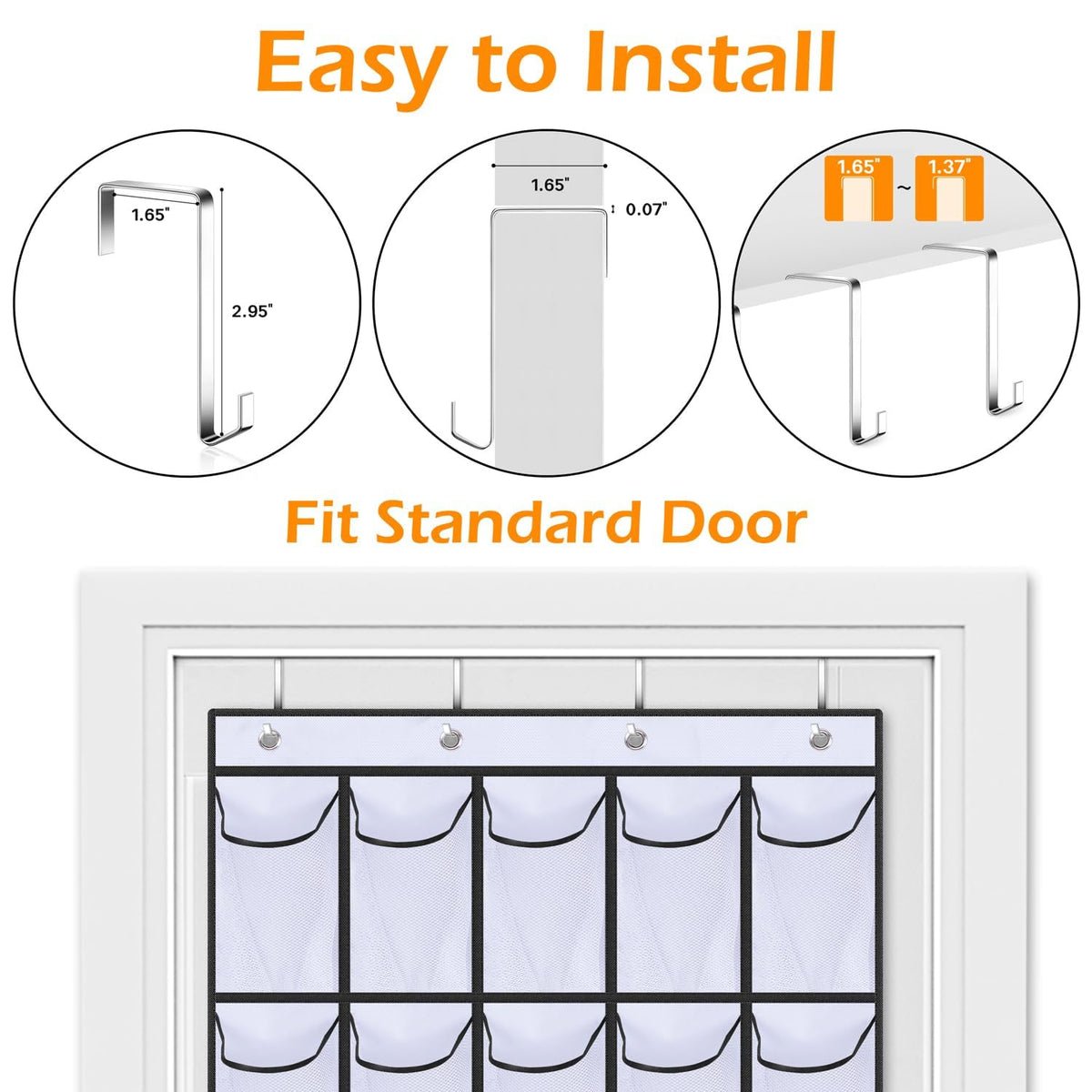35 Large Pockets Over The Door Shoe Organizer, Hanging Shoe Organizer for Closet, Premium Clear