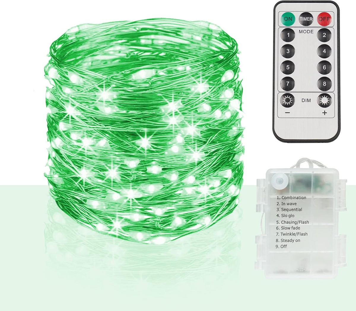 suddus Green Christmas Lights, 33ft 100 LED String Lights with Remote, Green Fairy Lights Battery
