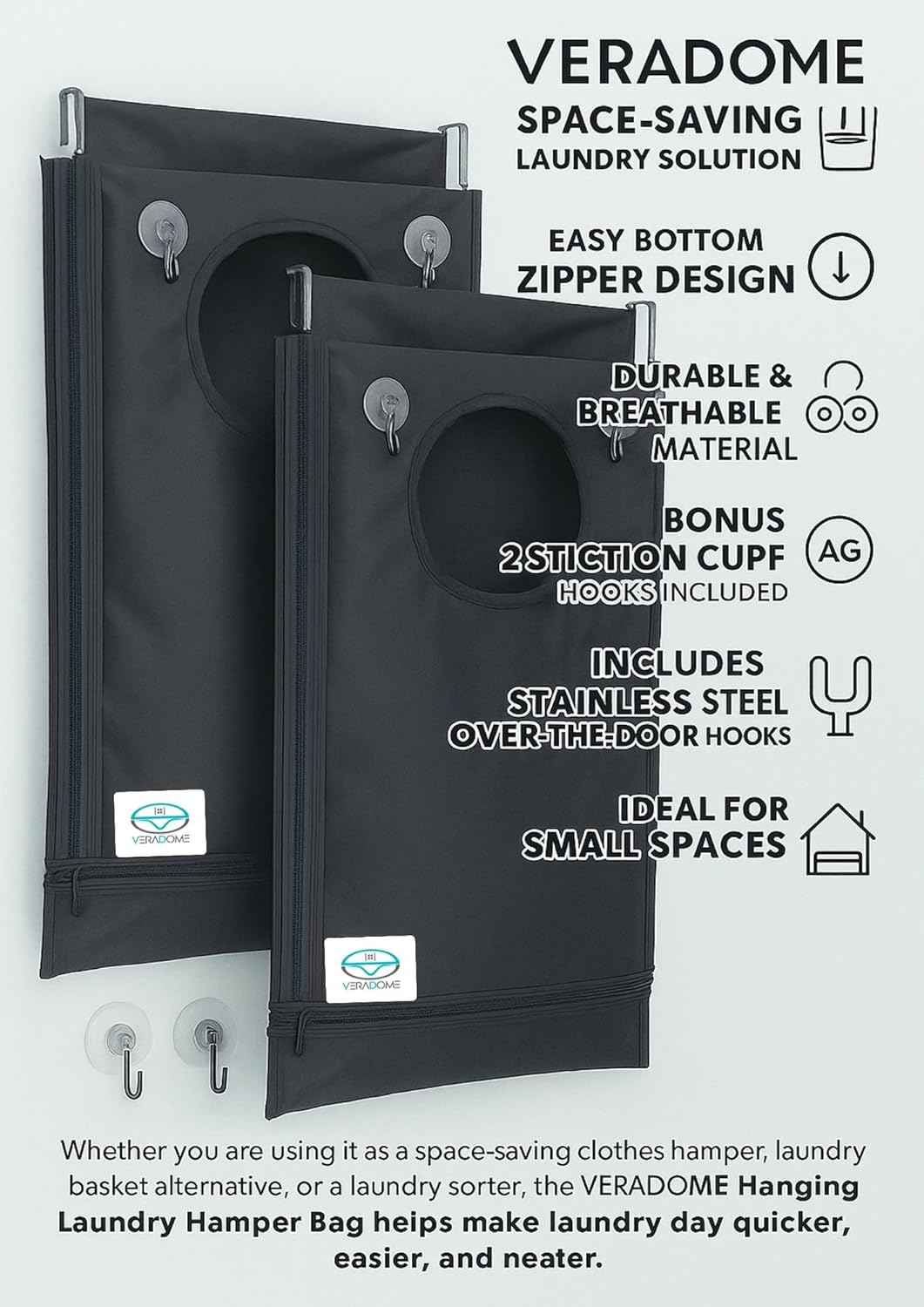 Hanging Laundry Hamper Bag – Space-Saving Dirty Clothes Storage with Free Adjustable Stainless