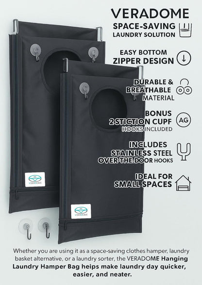 Hanging Laundry Hamper Bag – Space-Saving Dirty Clothes Storage with Free Adjustable Stainless