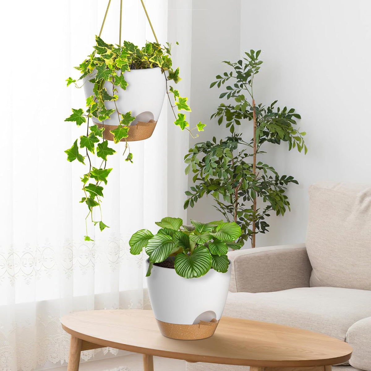 ZMTECH 10 Inch Hanging Planters for Indoor Outdoor Plants, 2 Pack Self Watering Hanging Plant Pots
