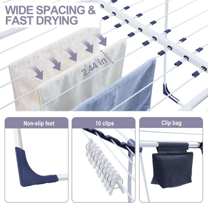 APEXCHASER Clothes Drying Rack, Foldable Gullwing Laundry Rack for Indoor Outdoor, 10pcs Clips with