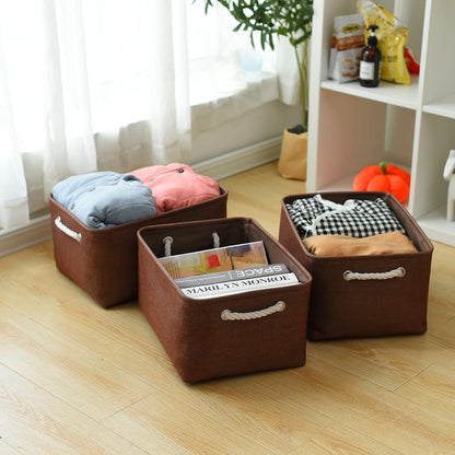 TheWarmHome Decorative Basket Rectangular Fabric Storage Bin Organizer Basket with Handles for