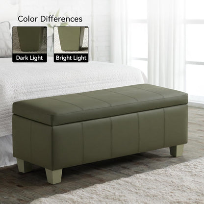 41" Faux Leather Storage Ottoman, Stitch Tufted Rectangle Upholstered End of Bed Storage Bench