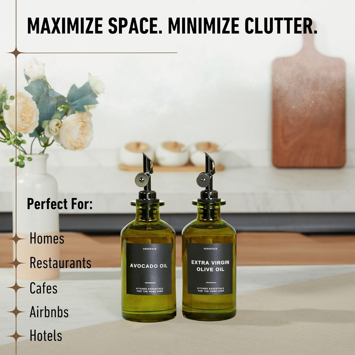 Green Glass Olive Oil Dispenser Bottle For Kitchen By Verpsace,Avocado Oil Dispenser Set, Modern