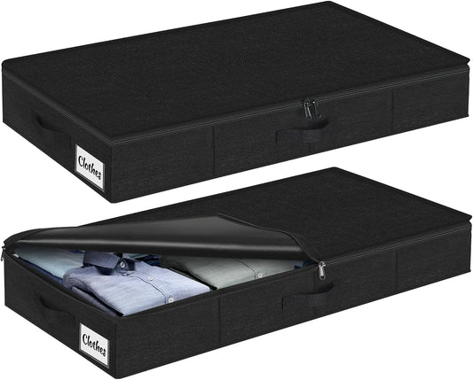 Under Bed Storage Container Bins 2 Pack, 4.5 Inch Slim Low Profile Underbed Clothes Storage