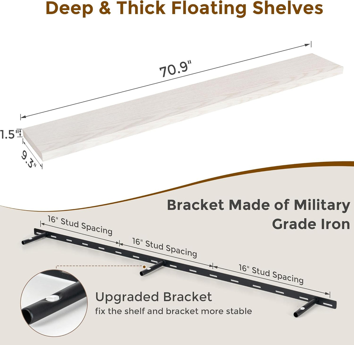 72 Inch Floating Shelves, 72 x 9 Rustic Wooden Fireplace Mantel, 9 Inch Floating Shelf for Wall