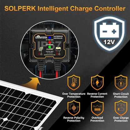 SOLPERK Solar Panel Kit 20W 12V, Solar Battery Trickle Charger Maintainer + Upgrade Controller +