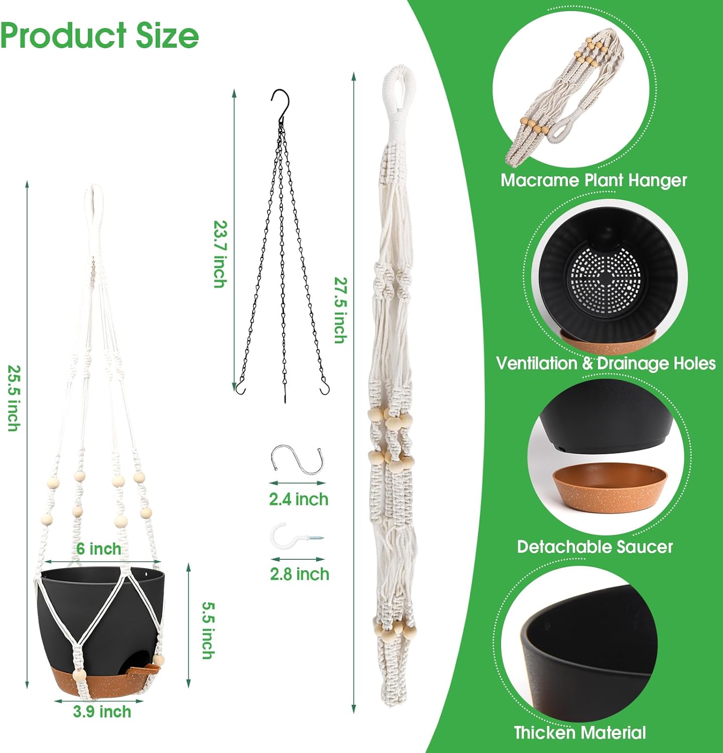 Hanging Planters for Indoor Outdoor Plants, 2 Pack Self Watering Hanging Pots, Hanging Plant