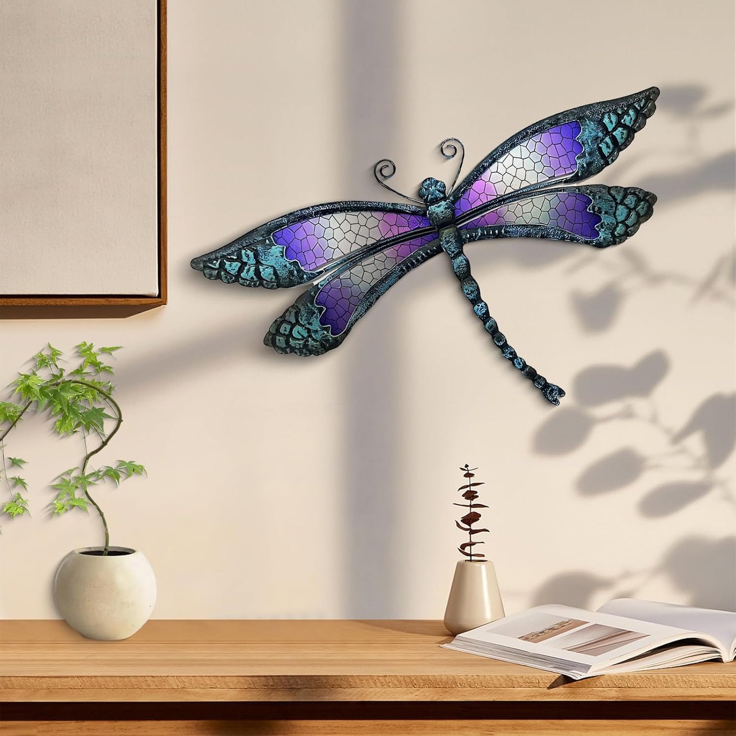 Metal Dragonfly Wall Decor, Handmade Mosaic Glass & Iron Art for Outdoor Garden, Patio, Fence