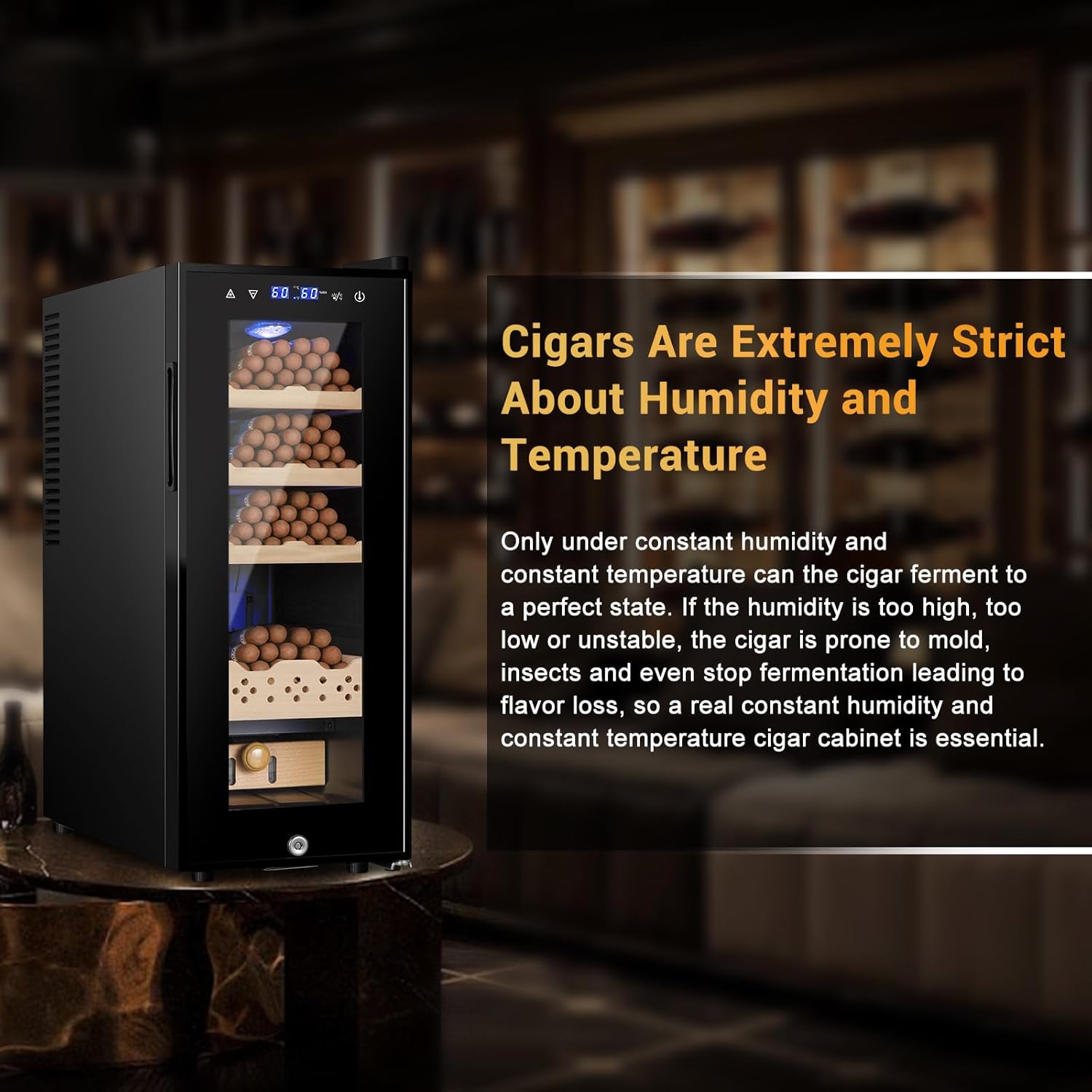 Electric Humidor for Cigars, 35L 250 Counts Large Capacity Thermostatic Desktop Humidor Cabinet