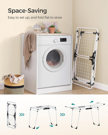 SONGMICS Clothes Drying Rack Foldable, Gullwing Laundry Drying Rack, Space-Saving, 22.2 x 68.1 x 38