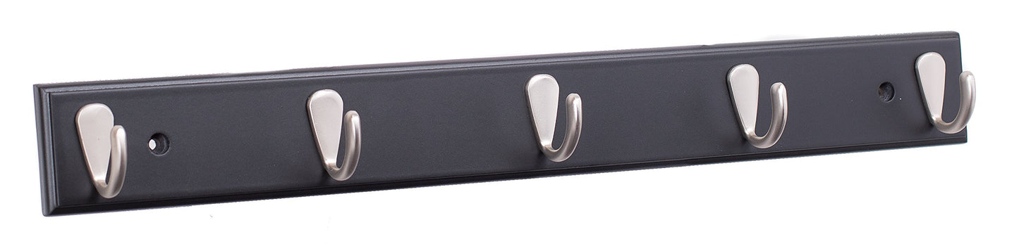 BIRDROCK HOME Modern 5 Hook Coat Rack | Wall Mounted Key Cap & Hat Rack | Black Finish | Satin