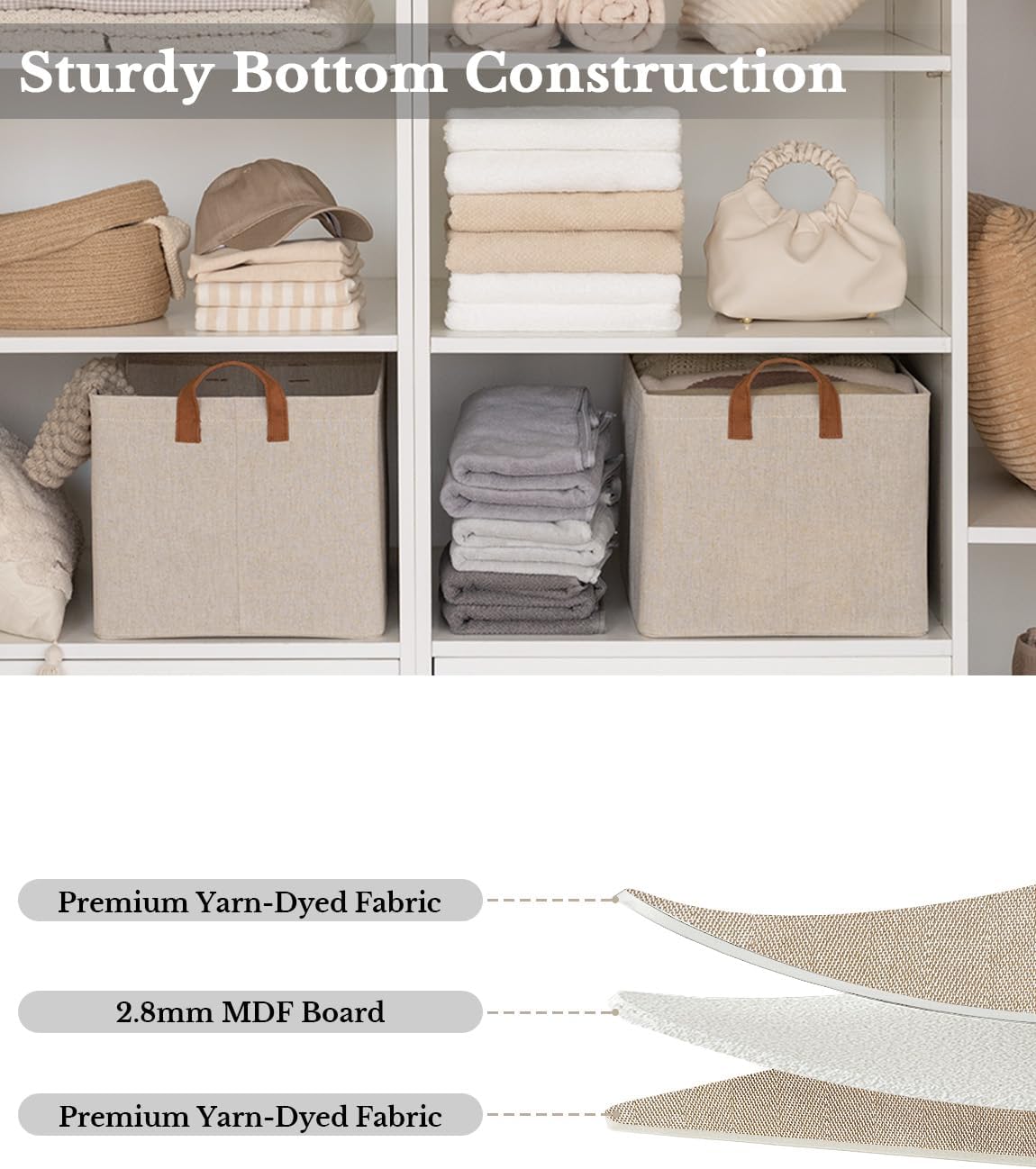 StorageWorks Storage Bins, Fabric Storage Bins for Shelves, Extra Large Storage Baskets with Metal