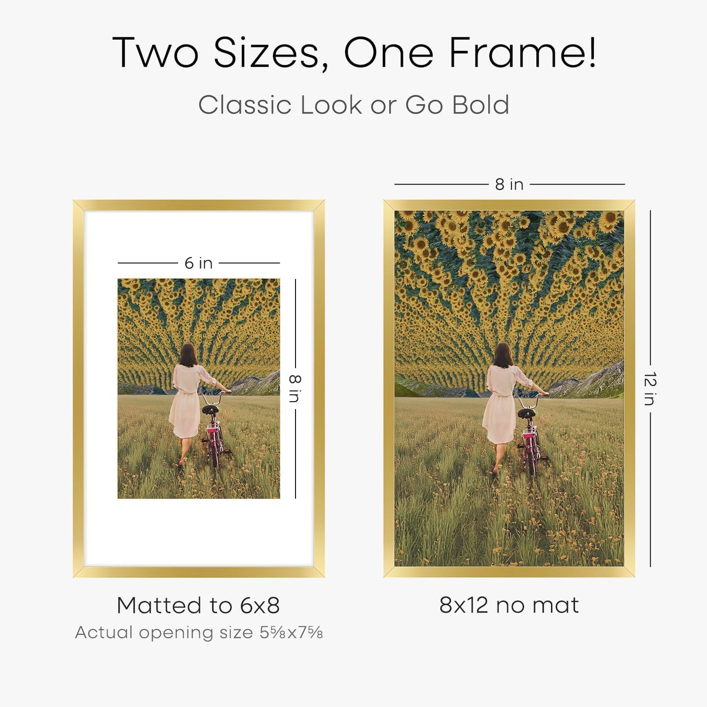 Homeforia 8x12 Picture Frame Gold, High End Metal 8 x 12 Poster Frames with Mat 6 by 8 for Photo