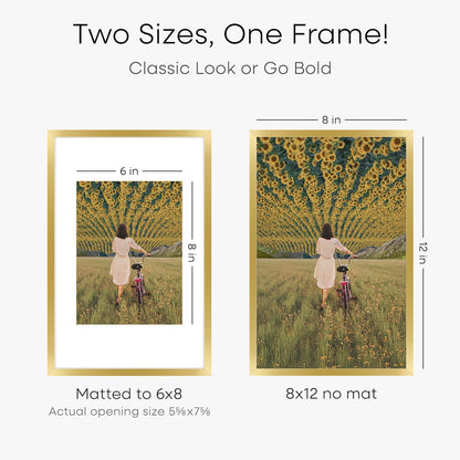 Homeforia 8x12 Picture Frame Gold, High End Metal 8 x 12 Poster Frames with Mat 6 by 8 for Photo