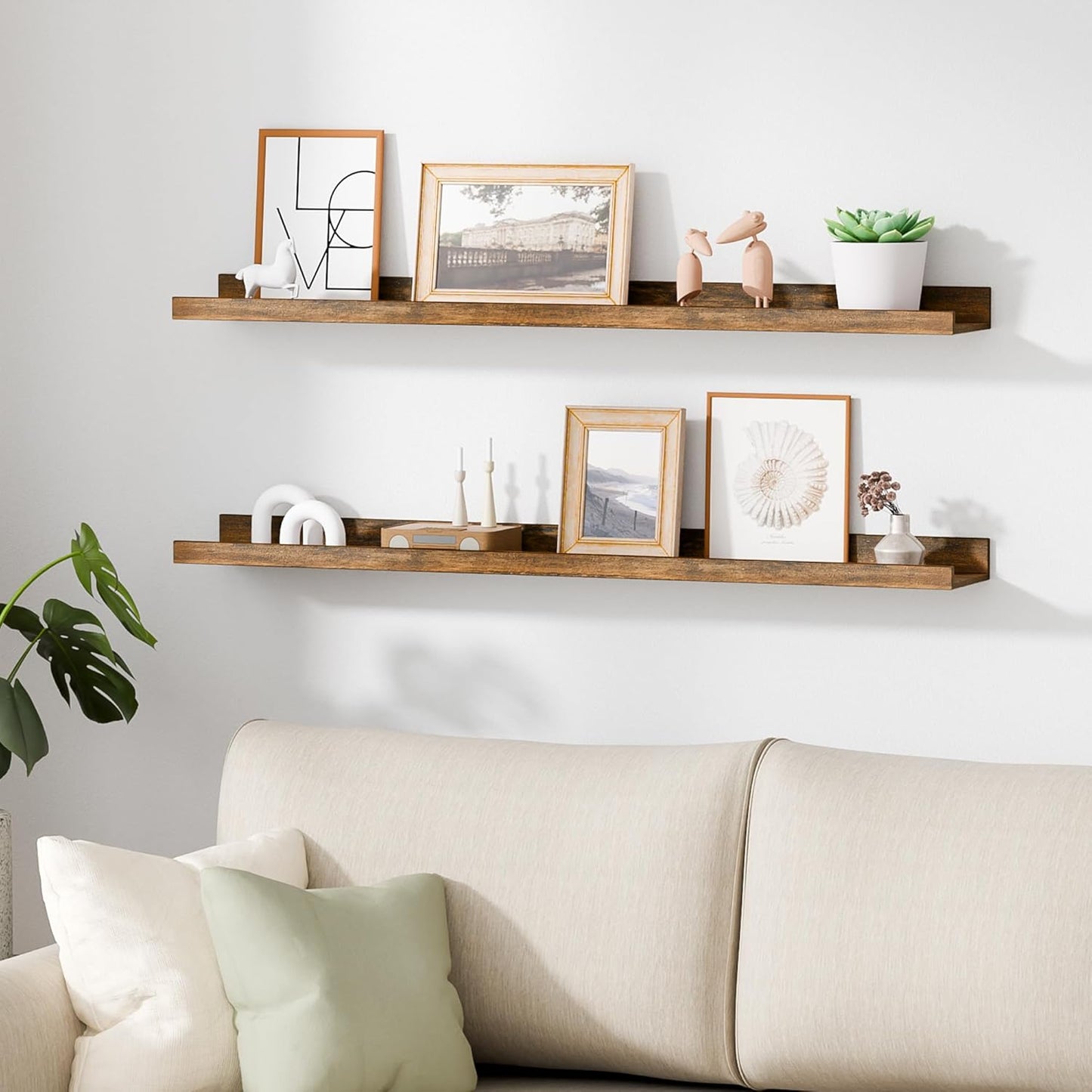upsimples Floating Shelves for Wall, Wall Shelves for Decor Storage Set of 6, Wall Mounted Wood