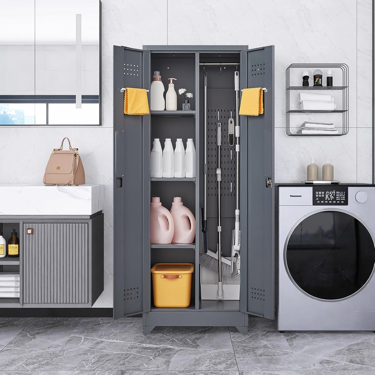 Storage Cabinet,Metal Locking Cabinets with Doors and Shelves,Functional Garage Storage Cabinet for