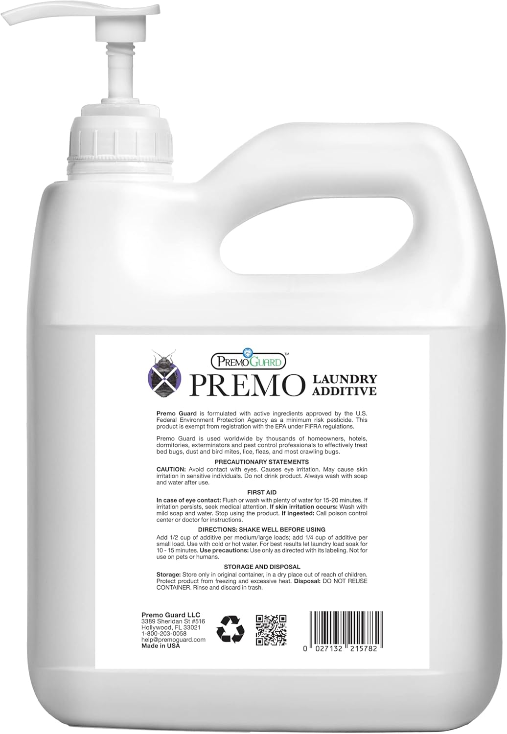 Premo Guard Bed Bug, Mite & Lice Laundry Detergent Additive 128 oz – Child & Pet Friendly – Stain &