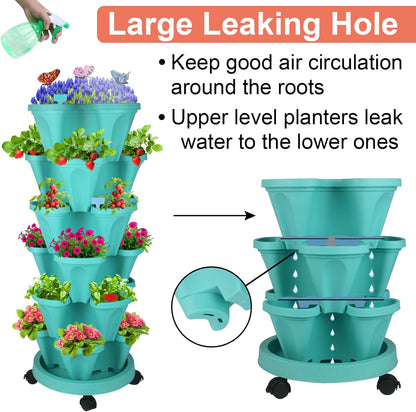Vertical Planter, 6 Tier Stackable Strawberry Planter with Garden Tool Set, Movable Indoor/Outdoor