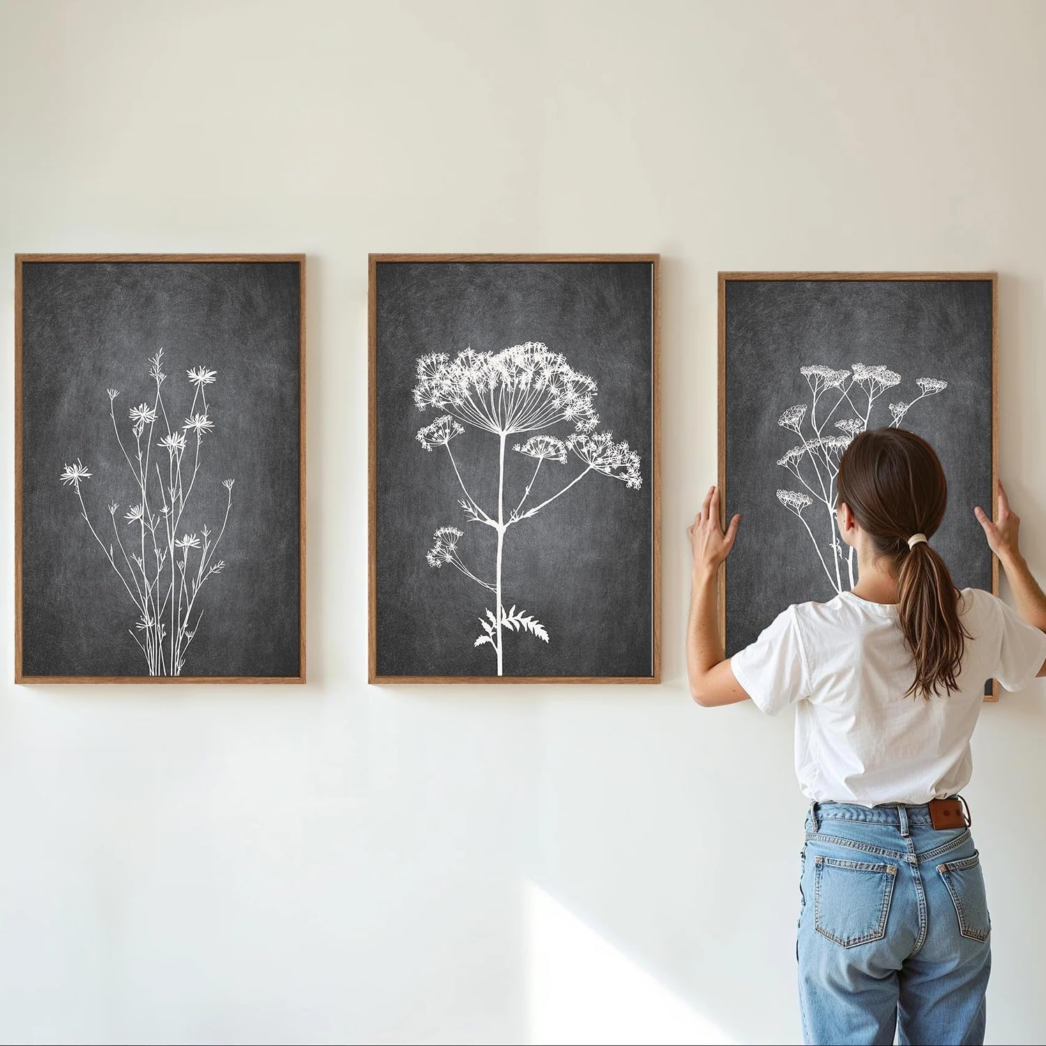 Tinonedraw Black and White Botanical Framed Canvas Wall Art Set, Vintage Floral Wall Decor, Dark