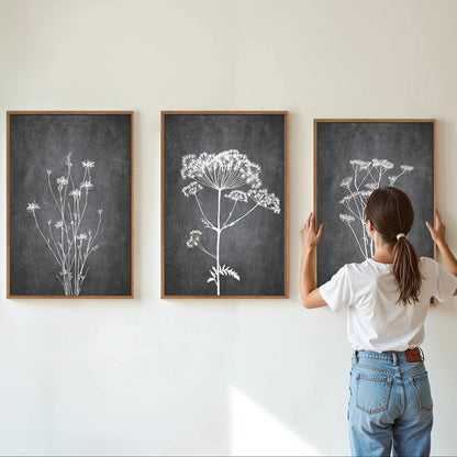 Tinonedraw Black and White Botanical Framed Canvas Wall Art Set, Vintage Floral Wall Decor, Dark
