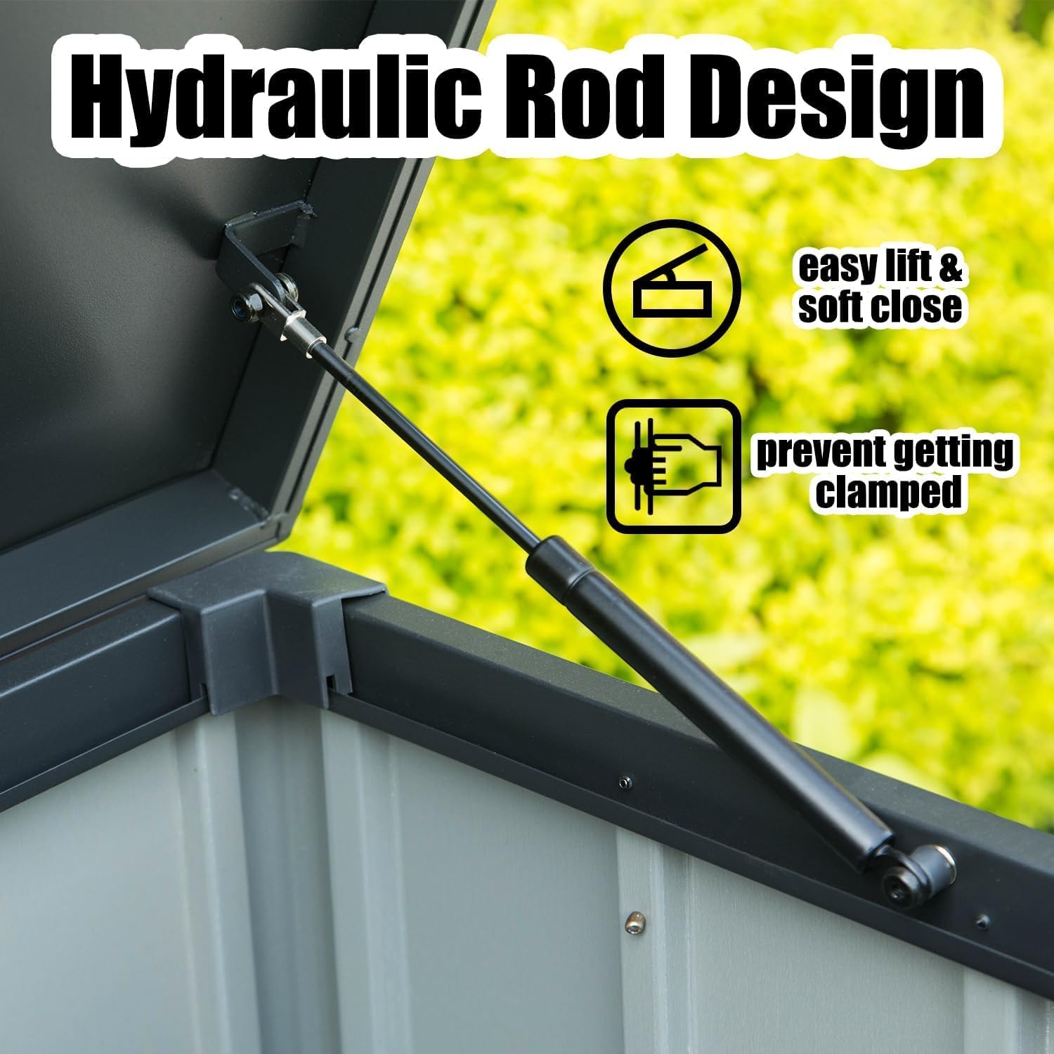 Domi 120 Gallon Deck Box, Patio Storage Box with Resin Lid, Steel Tool Waterproof Outdoor Storage