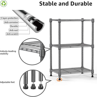 450 lbs Steel Storage Shelving 3-Tier Utility Shelving Unit Steel Organizer Wire Rack for