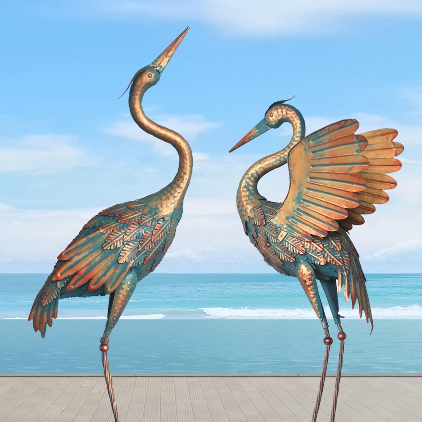 33-37 Inch Metal Crane Garden Statue Décor, Bird Heron Garden Sculpture & Statues, Outdoor