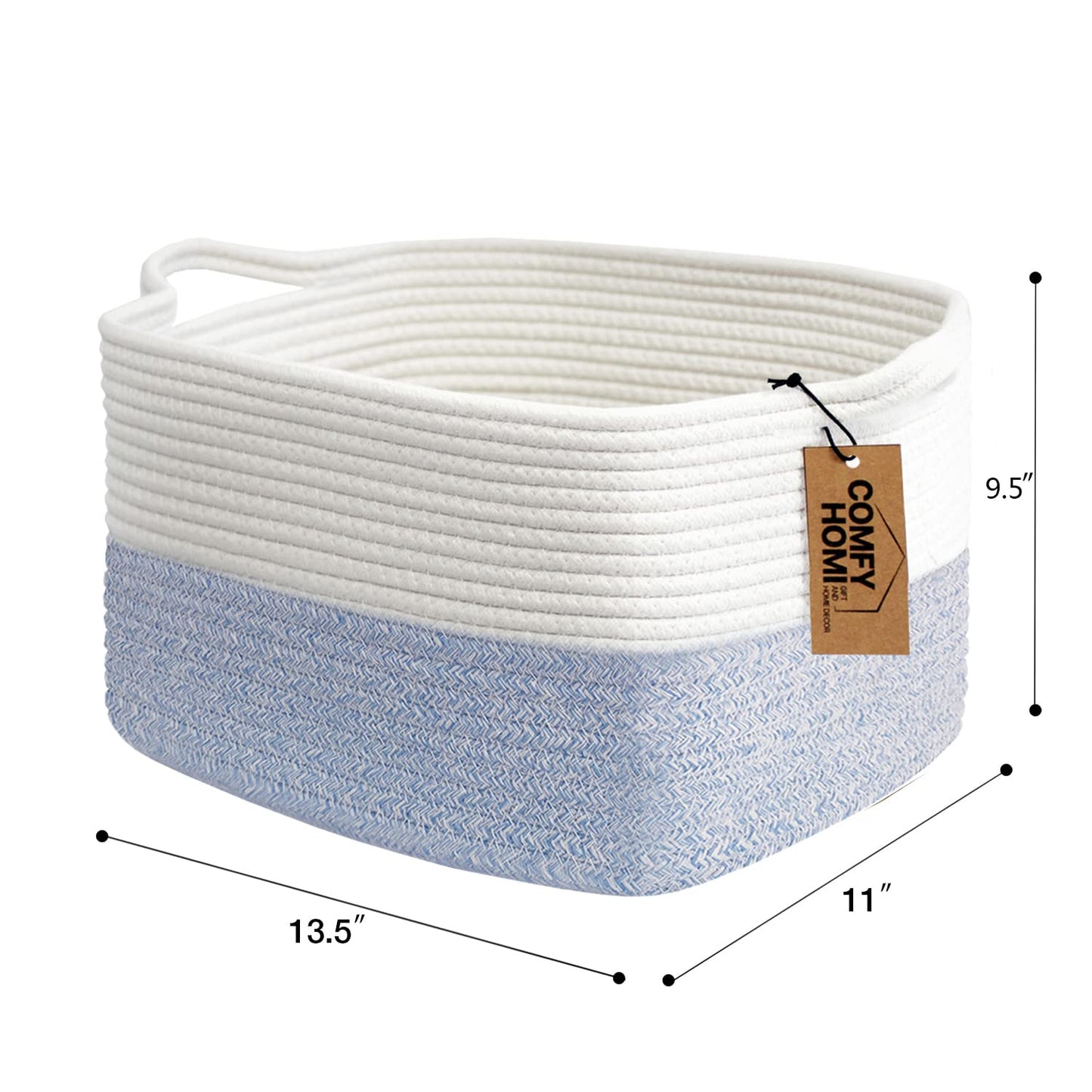 COMFY-HOMI Cotton Rope Woven Basket with Handles for shelf，Toy, Book, Cloth Storage Basket for