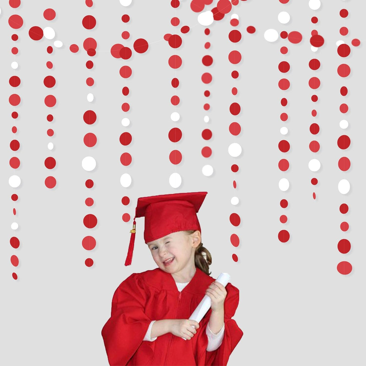 46 Ft Red Party Decorations Polka Dots Garlands Red and White Hanging Paper Circle Dots Streamer