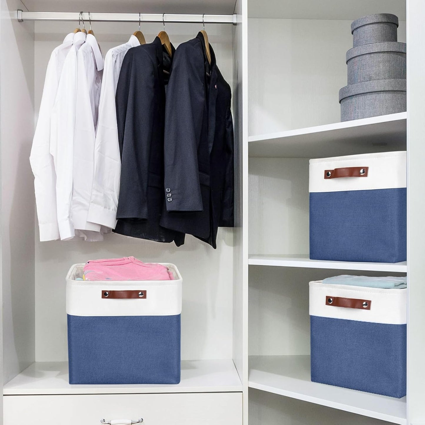 13x13 Cube Storage Bins, Collapsible Fabric Storage Box, 4 Pack Closet Baskets with Handles for