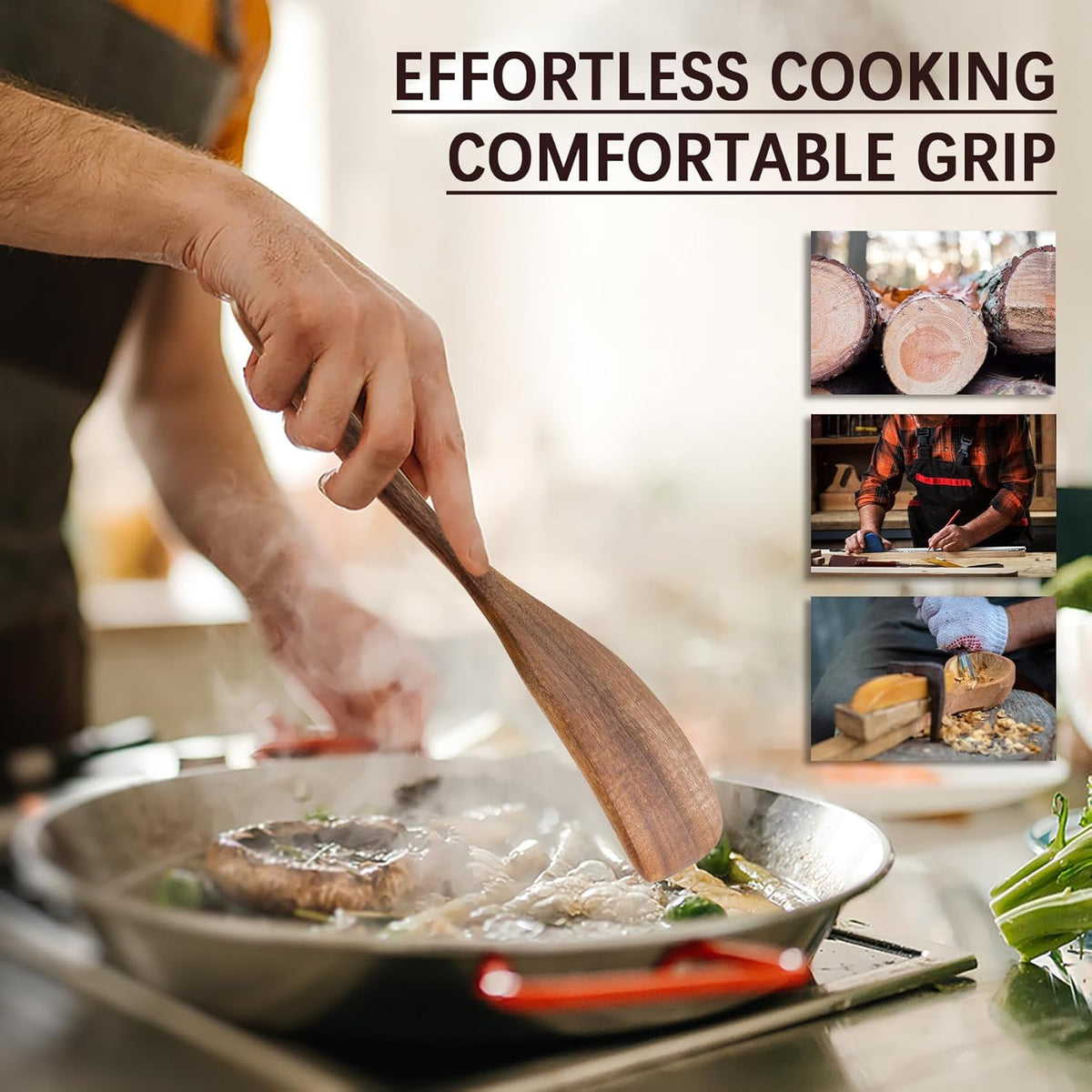 Wooden Spoons for Cooking, Nonstick Cooking Utensil Set with 5 Piece Acacia Wooden Spatulas and