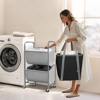 STORAGE MANIAC 80 Liters Vertical Rolling Laundry Hamper, 2 Section Laundry Sorter with Wheels and