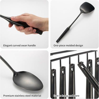 304 Stainlss Steel Matte Kitchen Utensils Set, 11 Pcs Long Metal Cooking Utensil Gadgets Tools Set