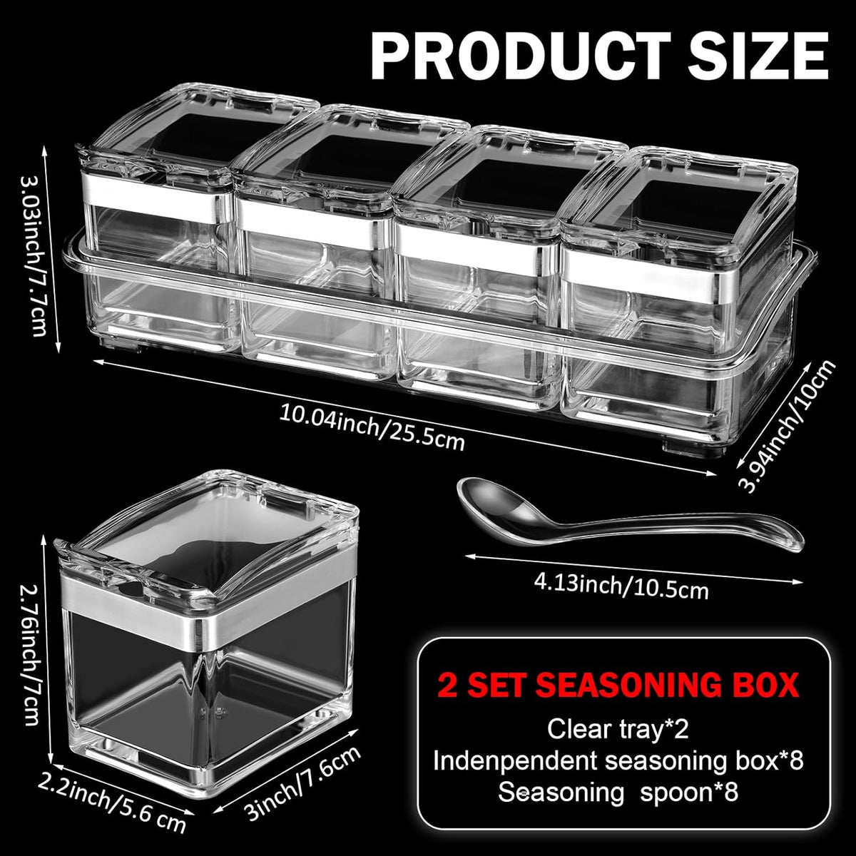 2 Set Acrylic Seasoning Organizer Box 8 Pcs Clear Seasoning Rack Spice Pots Condiments Containers