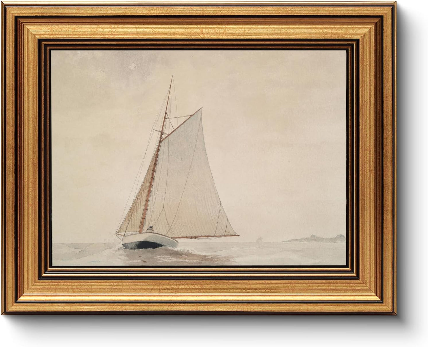 Gold Framed Vintage Wall Art for Living Room, Seaview Painting Prints Shelf Decor for Kitchen