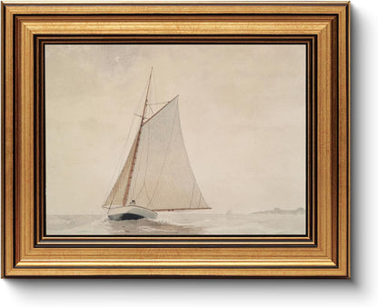 Gold Framed Vintage Wall Art for Living Room, Seaview Painting Prints Shelf Decor for Kitchen
