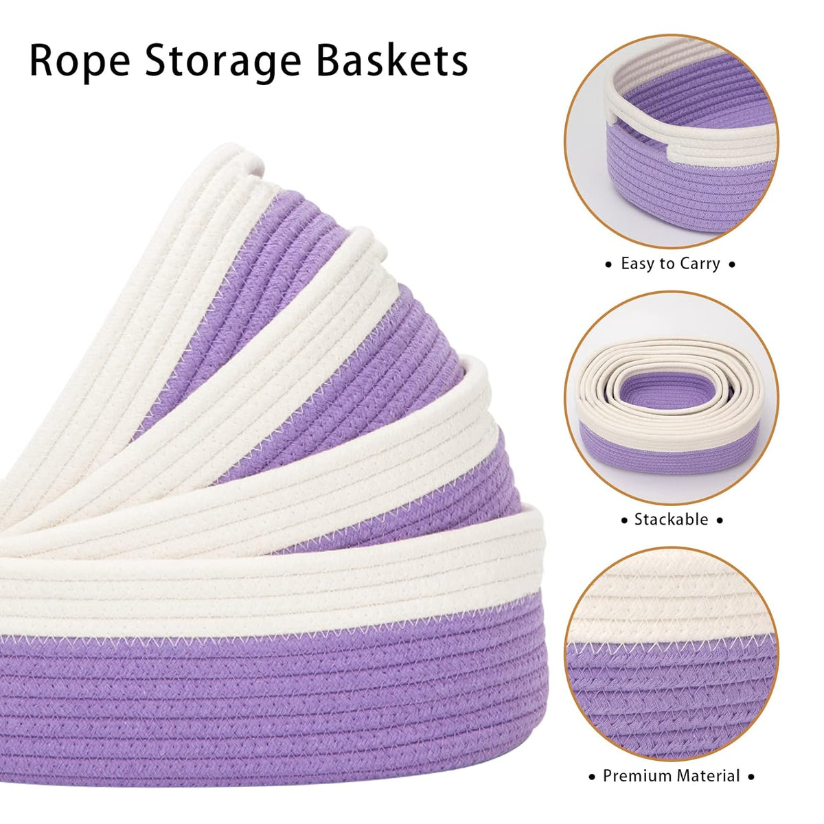 7 Piece Cotton Rope Woven Basket Set - Small Basket for Baby Nursery, Pets, Montessori, Dog & Cat