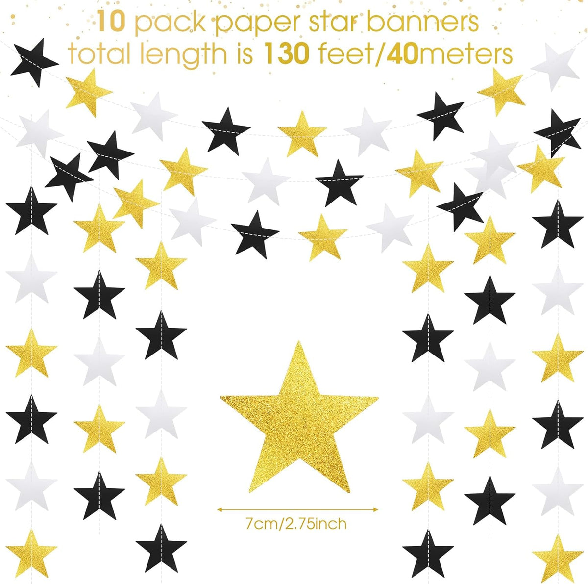 Patelai Glitter Star Garland Banner Decor 130 Feet Star Hanging Bunting Banner Twinkle Backdrop for