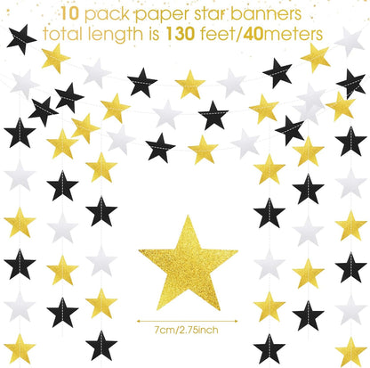 Patelai Glitter Star Garland Banner Decor 130 Feet Star Hanging Bunting Banner Twinkle Backdrop for