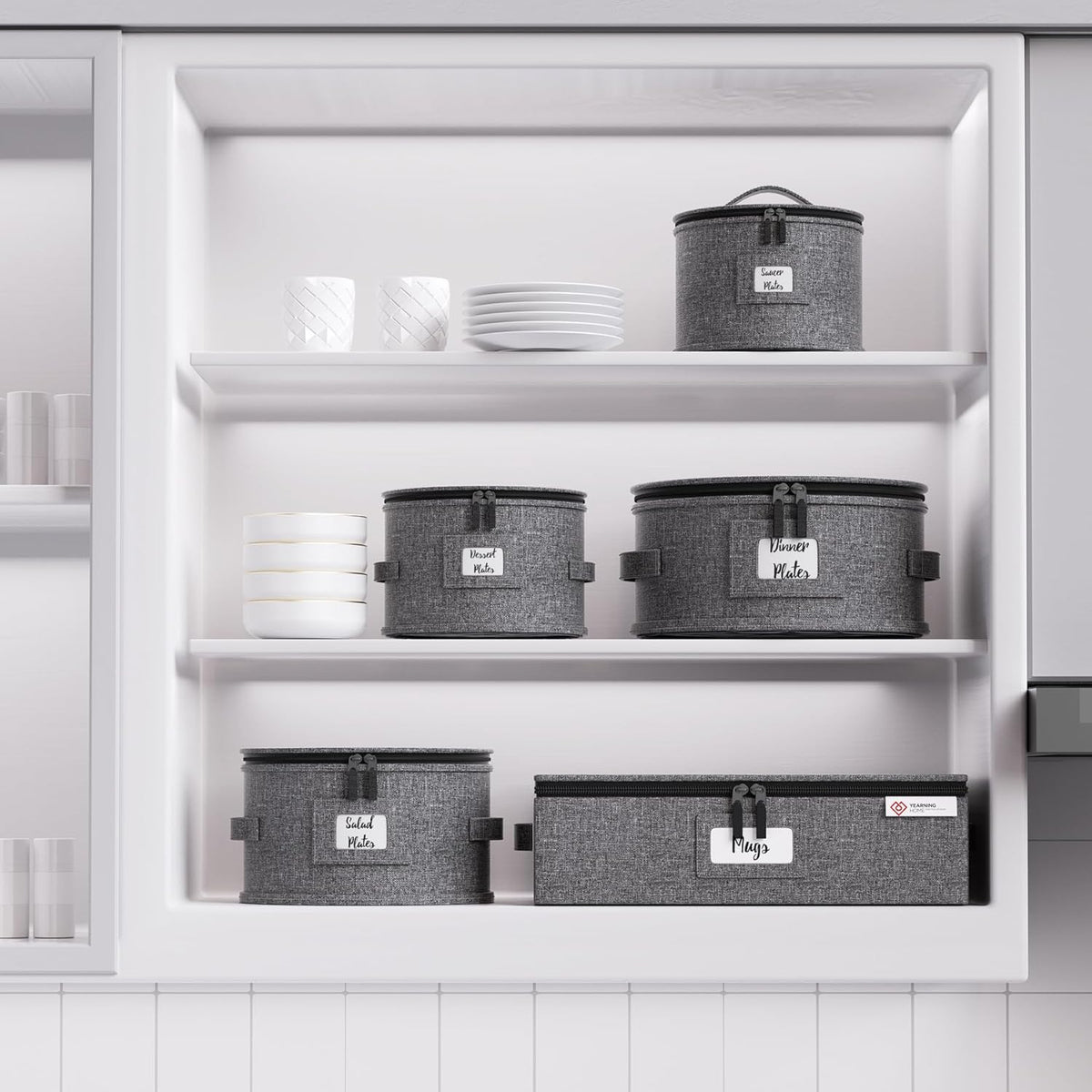 YearningHome China Storage Containers,Hard Shell Box with Felt Dividers for