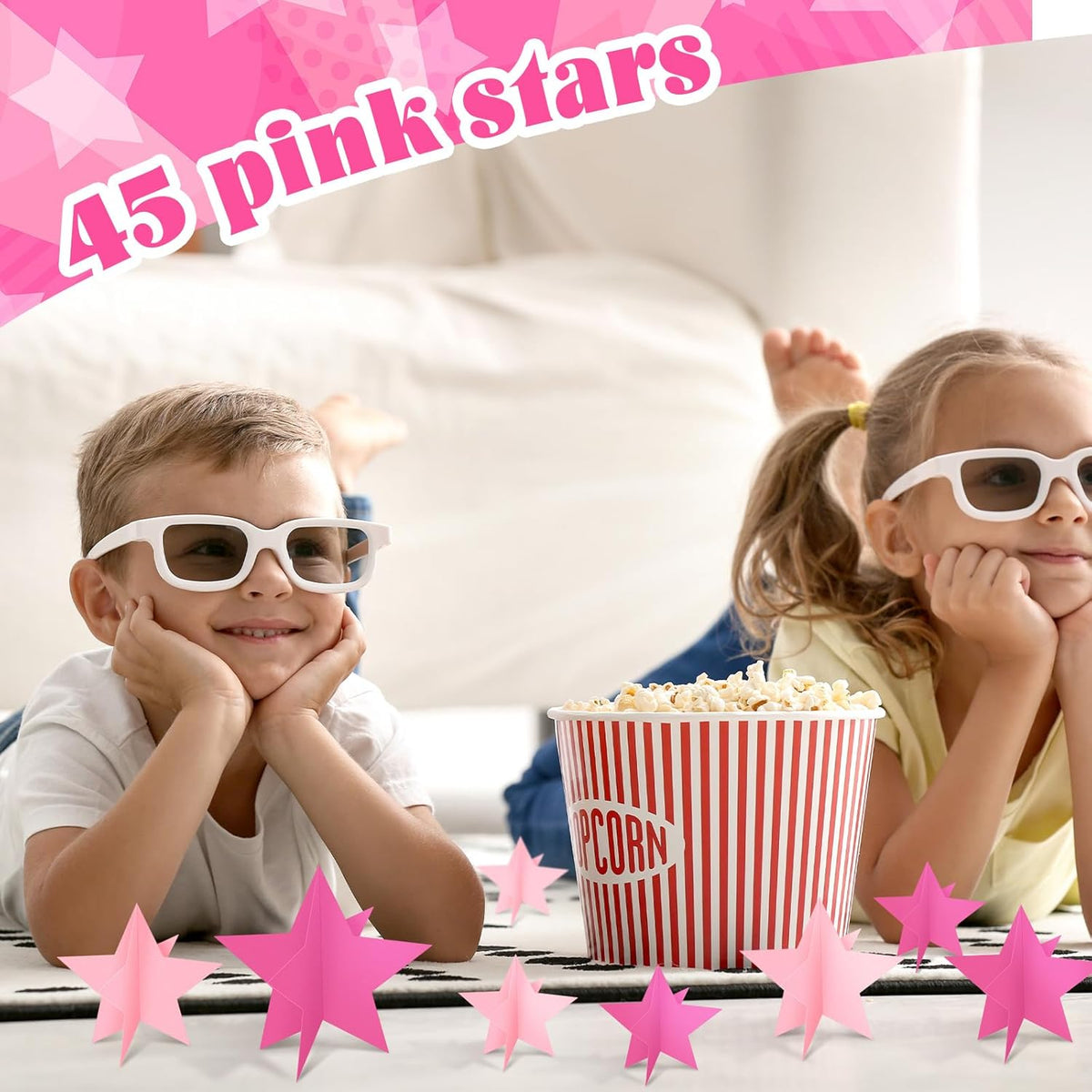45 Pcs 3D Star Centerpieces Movie Night Decorations for Table in 3 Sizes Hanging Supplies for Red
