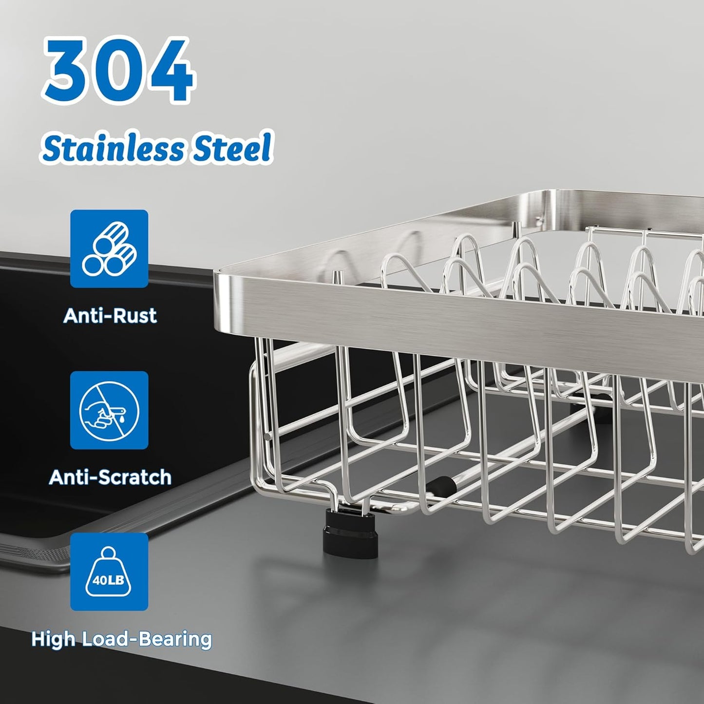 MAJALiS Expandable in Sink Dish Drying Rack - Adjustable Capacity (11.3''-17''L) Stainless Steel