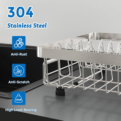 MAJALiS Expandable in Sink Dish Drying Rack - Adjustable Capacity (11.3''-17''L) Stainless Steel
